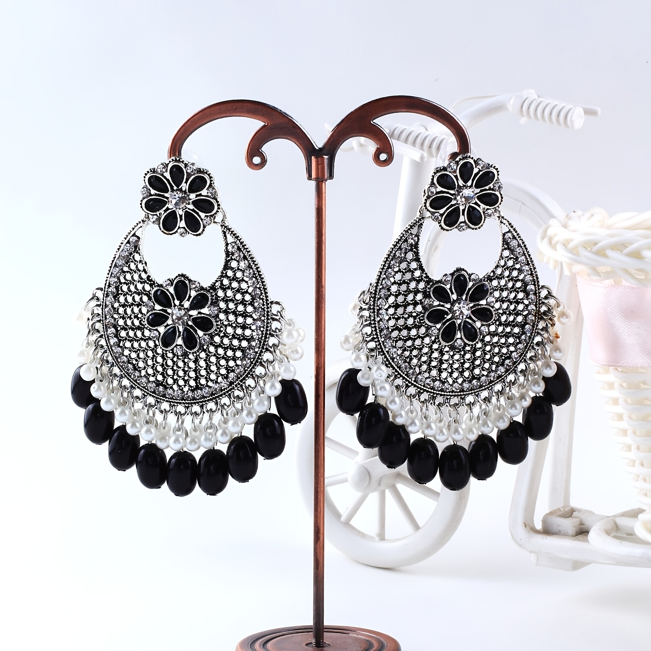 Ethnic Style Carved Hollow Imitation Agate Teardrop Earrings